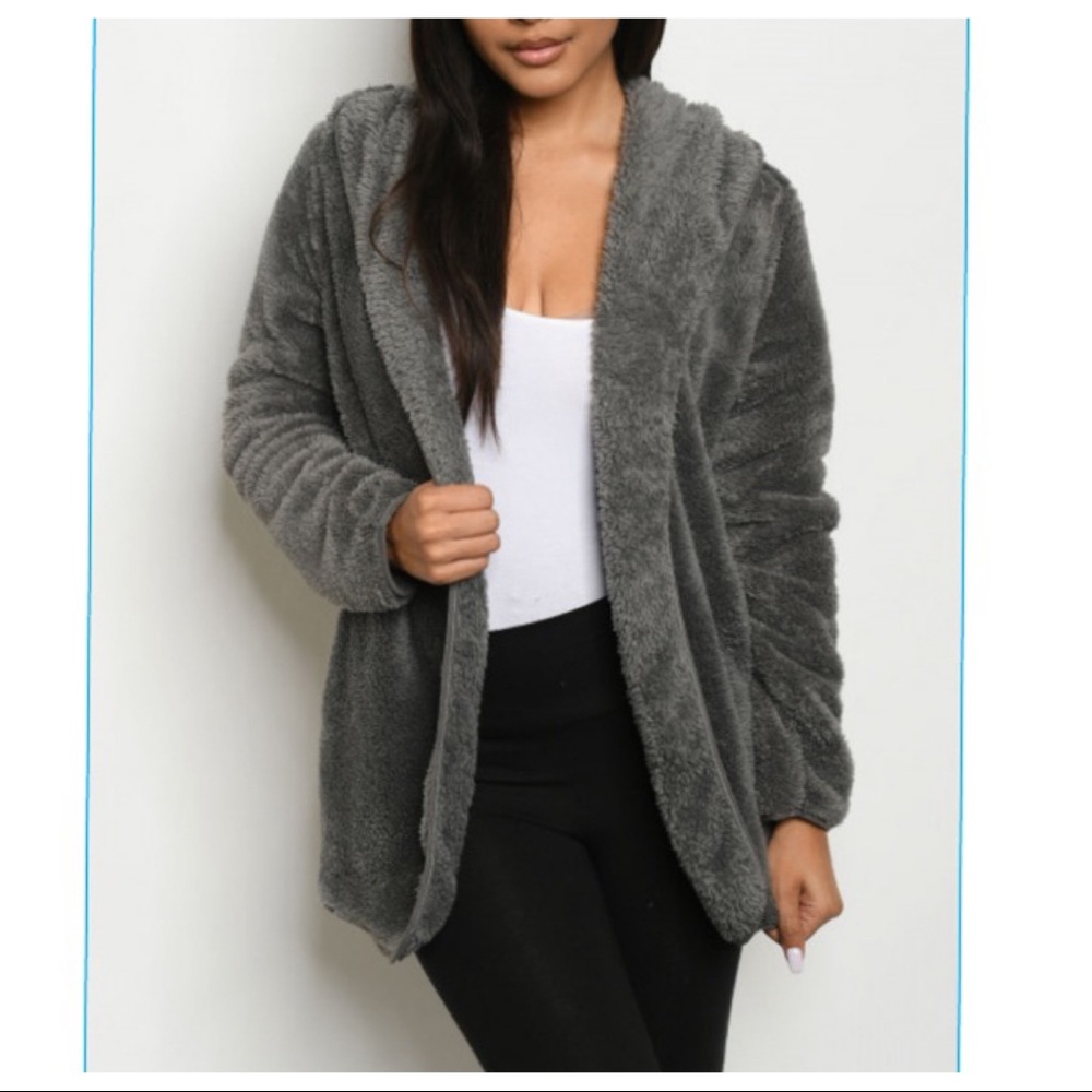 ✨LAST ONE ✨Charcoal grey soft Sherpa hooded jacket - Picture 5 of 5